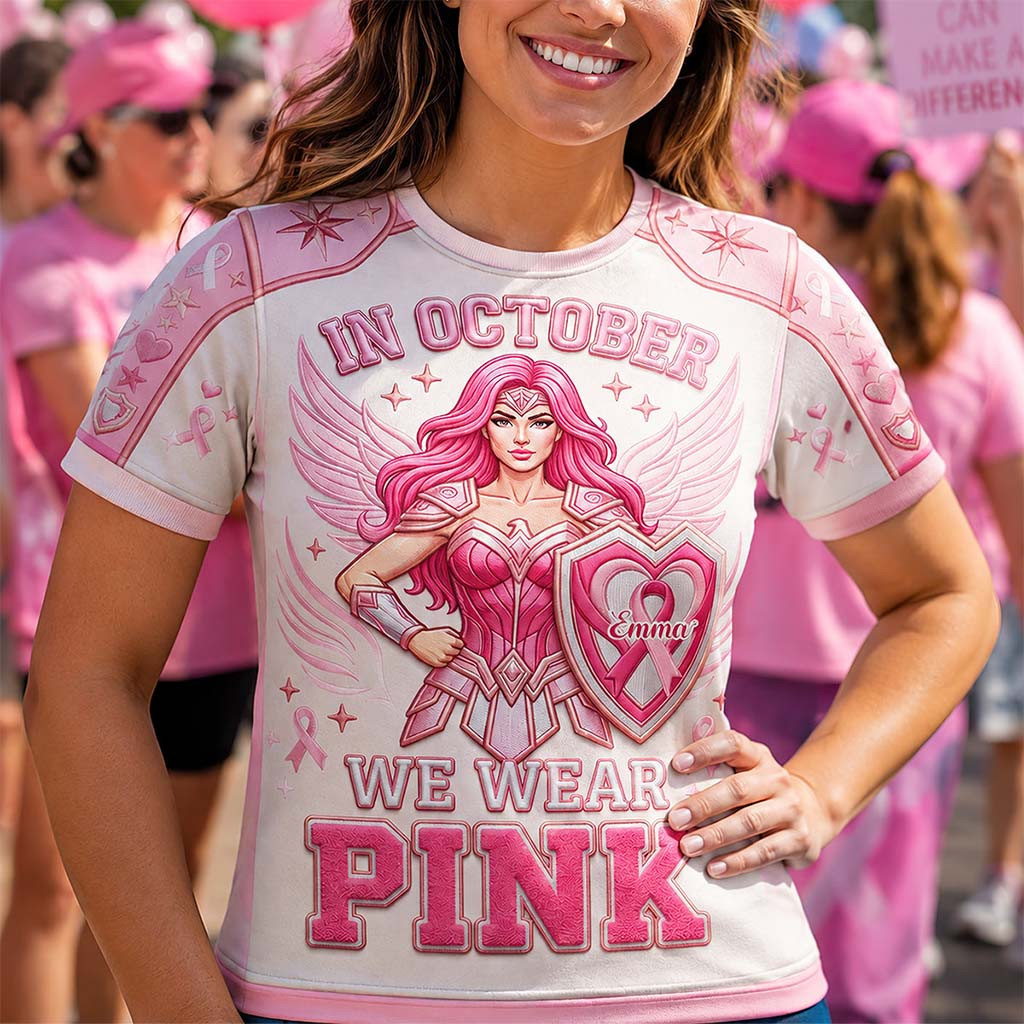 Personalized In October We Wear Pink Shirt Cancer Awareness Month T-Shirt Gifts For Her - Kdjoy Personalized In October We Wear Pink Shirt Cancer Awareness Month T-Shirt Gifts For Her - Kdjoy