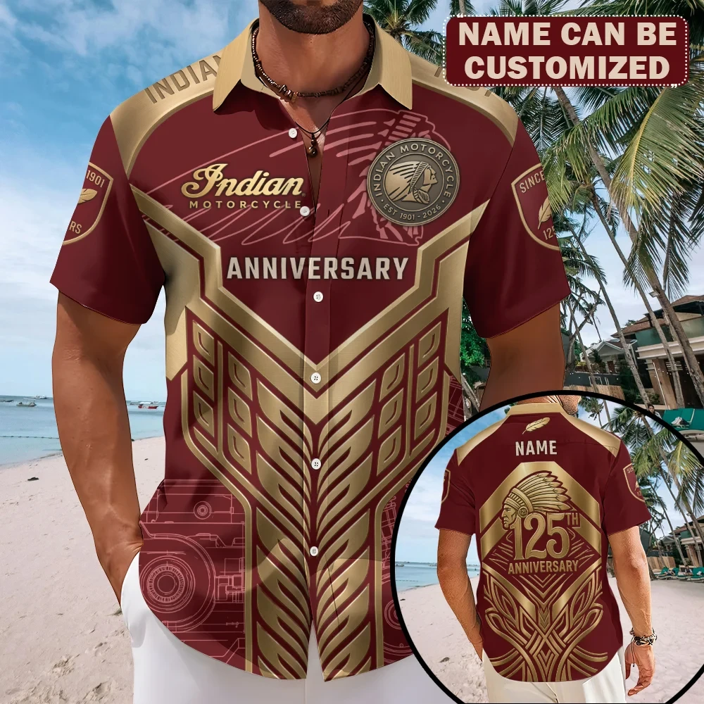 Personalized Indian Motorcycle 125th Anniversary Hawaiian Shirt Presents For Motorbike Lovers - Kdjoy