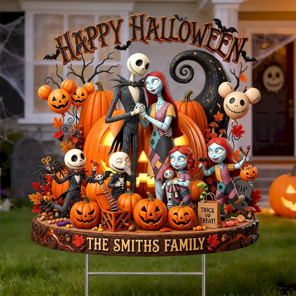 Personalized Jack Skellington Family Happy Halloween Yard Sign Spooky Garden Decor Ideas - Kdjoy Personalized Jack Skellington Family Happy Halloween Yard Sign Spooky Garden Decor Ideas - Kdjoy