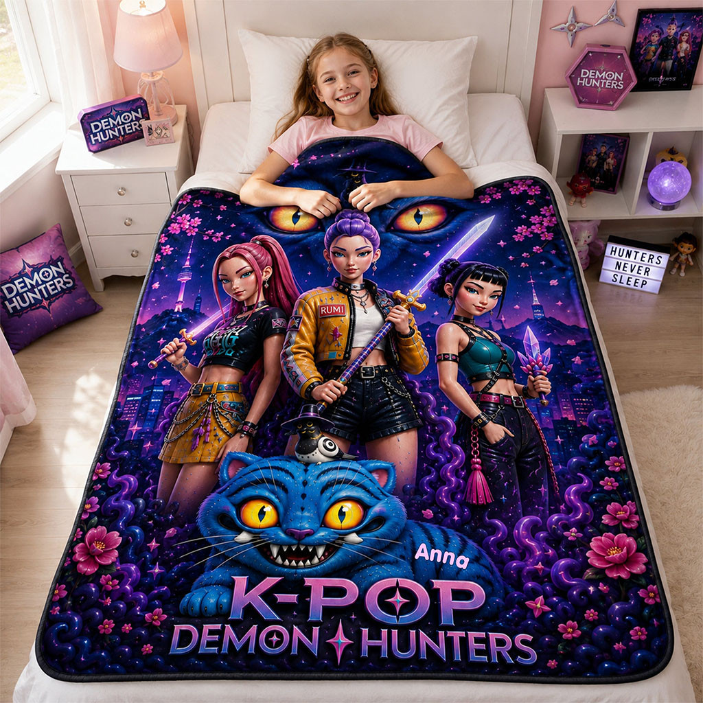 Personalized K-Pop Demon Hunters Bedding Set Movie Lovers Bedroom Decorations Personalized K-Pop Demon Hunters Bedding Set Movie Lovers Bedroom Decorations