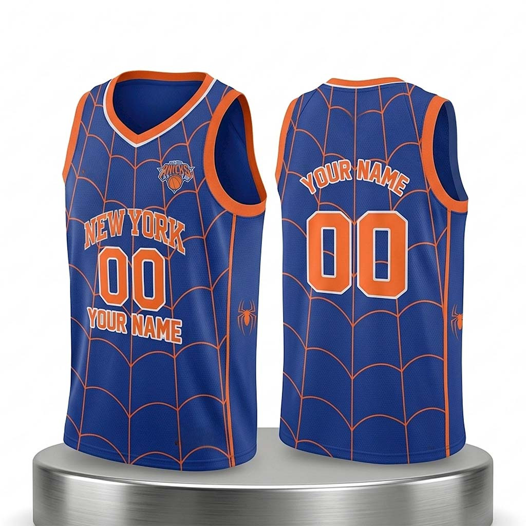 Personalized Knicks x Spider Man Basketball Jersey New York Knicks Merch Gifts For Son - Kdjoy