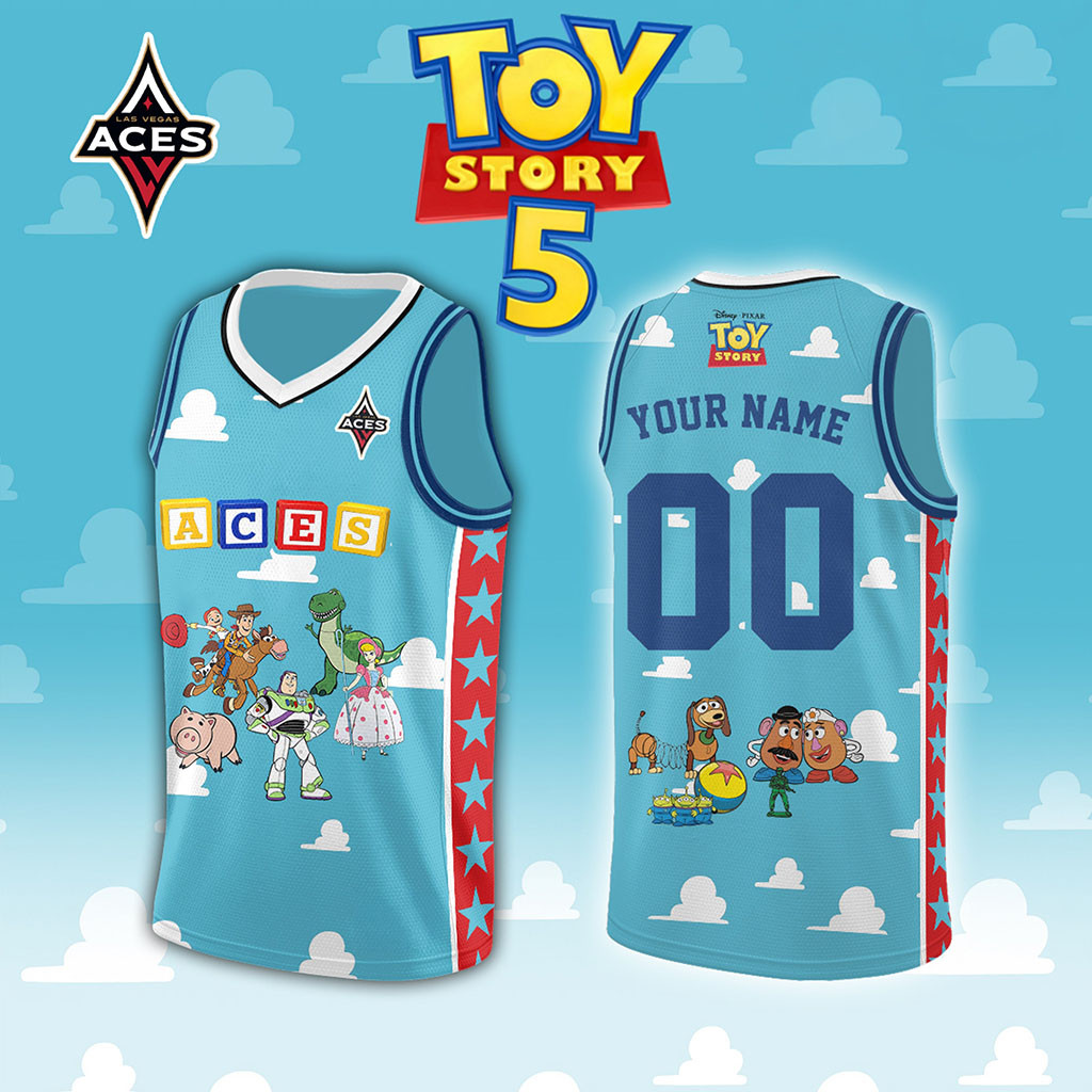 Personalized Las Vegas Aces X Toy Story 5 Basketball Jersey LV Aces Merch Gift For Son - Kdjoy