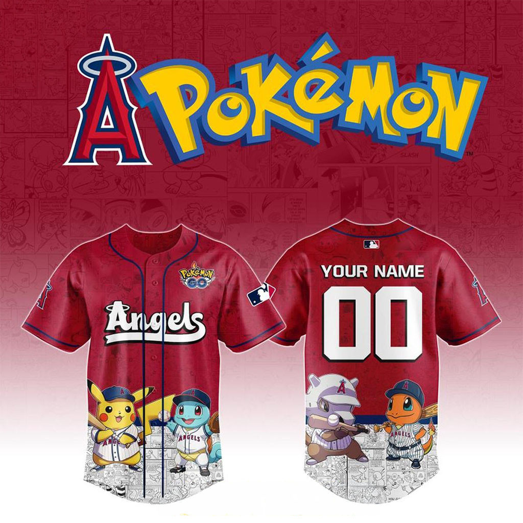 Personalized Los Angeles Angels Pokemon GO 2026 Game Baseball Jersey LA Angels Merch Fan Gifts - Kdjoy Personalized Los Angeles Angels Pokemon GO 2026 Game Baseball Jersey LA Angels Merch Fan Gifts - Kdjoy