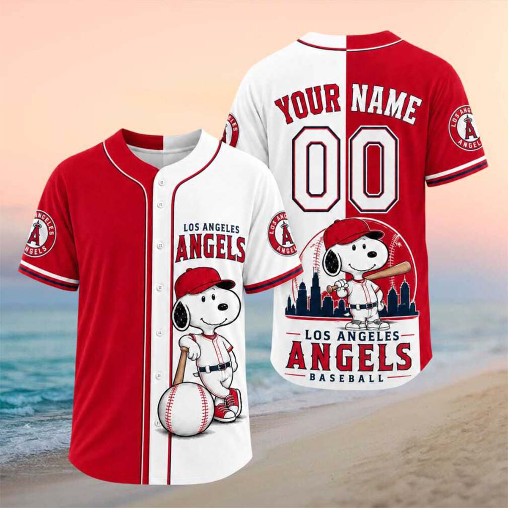 Personalized Los Angeles Angels Snoopy Mascot City Skyline Baseball Jersey LA Angels Merch
