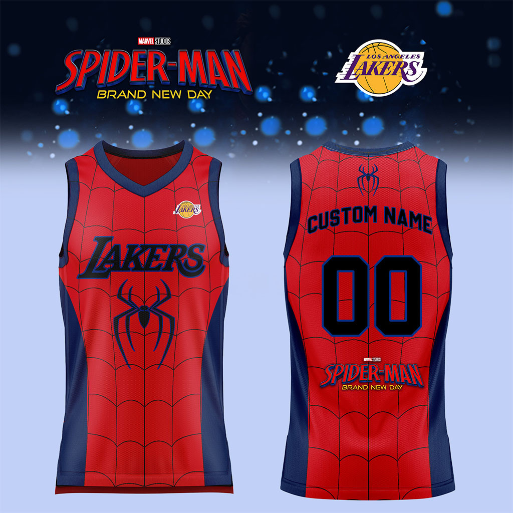 Personalized Los Angeles Lakers X Spider-Man Brand New Day 2026 Custom Jersey LA Lakers Merch - Kdjoy
