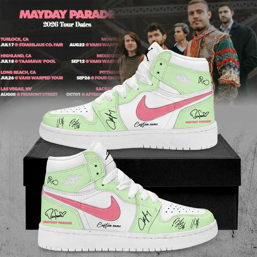 Personalized Mayday Parade Merch 2026 Tour Dates Sneakers Rock Fan Gear Gift for Him - Kdjoy Personalized Mayday Parade Merch 2026 Tour Dates Sneakers Rock Fan Gear Gift for Him - Kdjoy