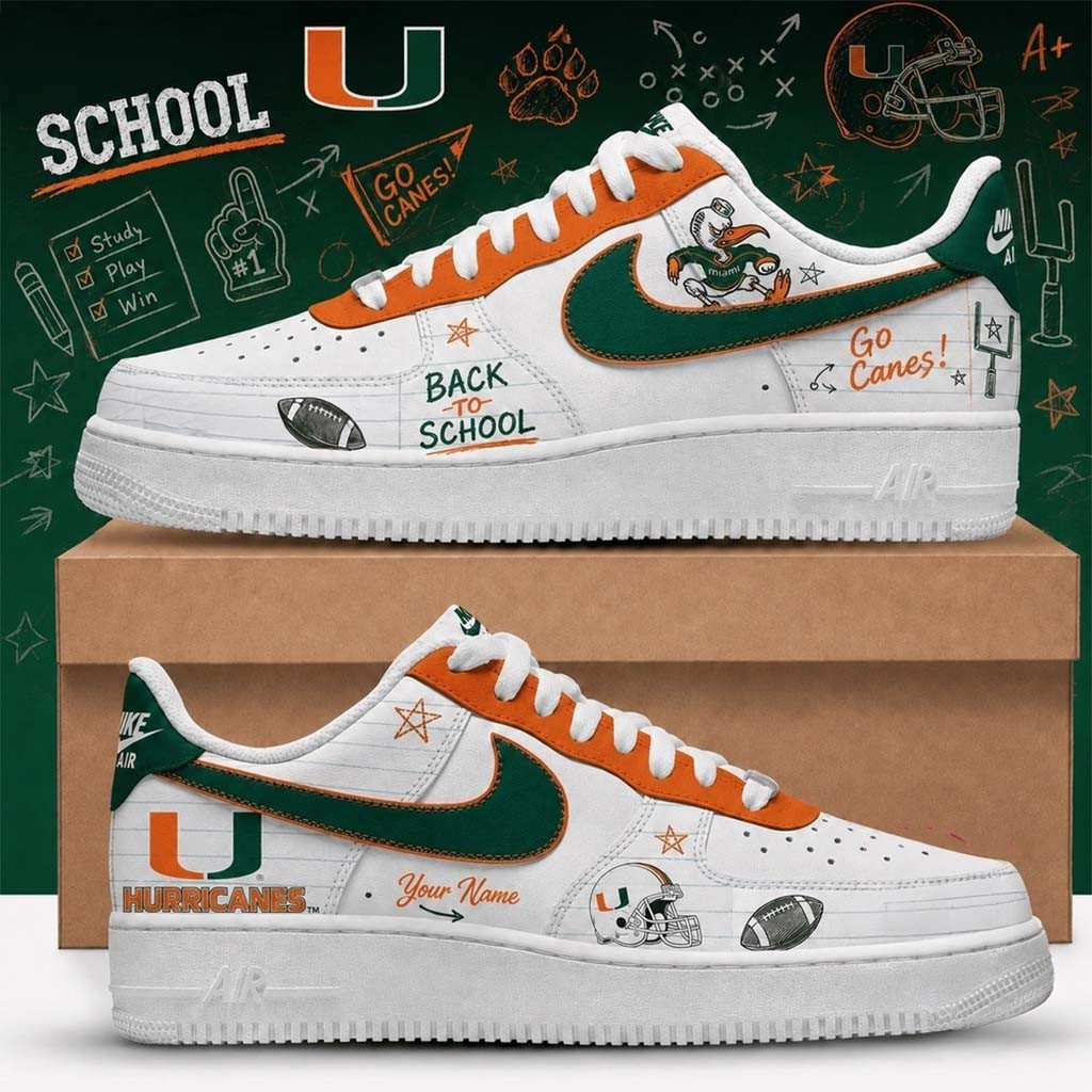 Personalized Miami Hurricanes Merch 2026 Back To School Sneakers Best Gift For Football Lovers - Kdjoy