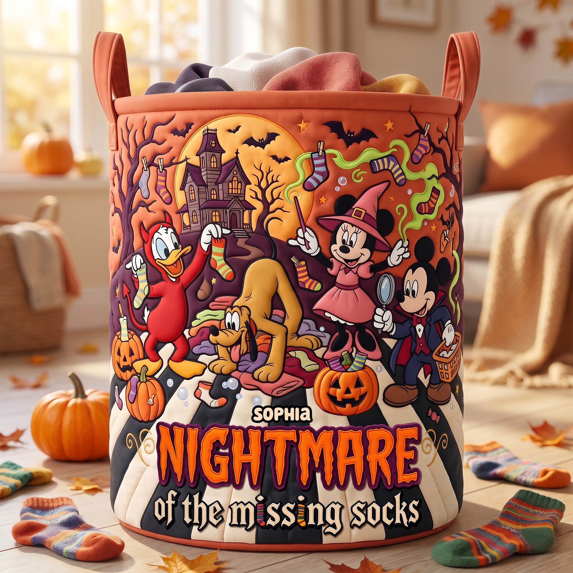 Personalized Mickey And Friends Gothic Socks Quilted Laundry Basket Halloween Gifts Ideas - Kdjoy Personalized Mickey And Friends Gothic Socks Quilted Laundry Basket Halloween Gifts Ideas - Kdjoy