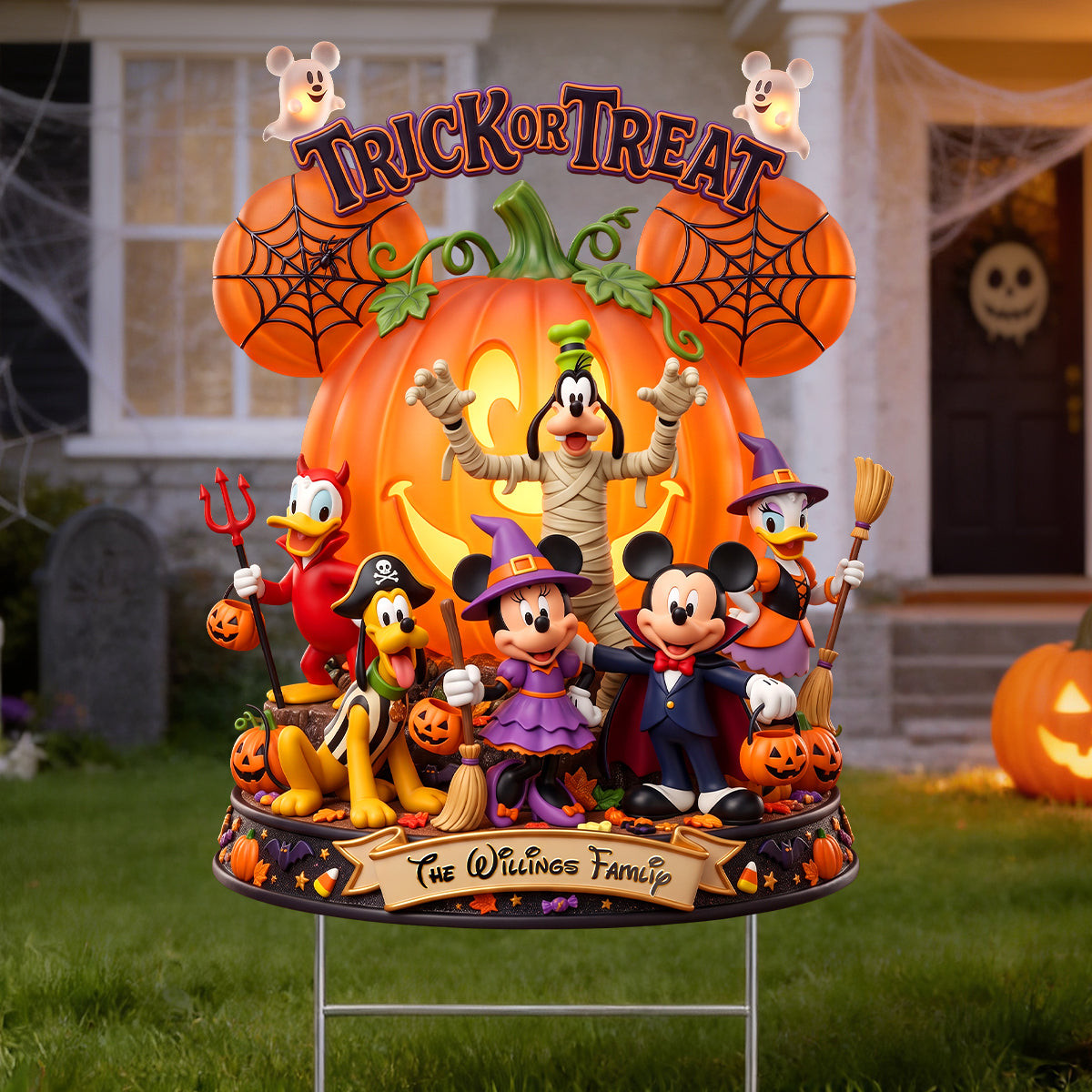 Personalized Mickey And Friends Trick Or Treat Spooky Yard Sign Halloween Lawn Decor - Kdjoy