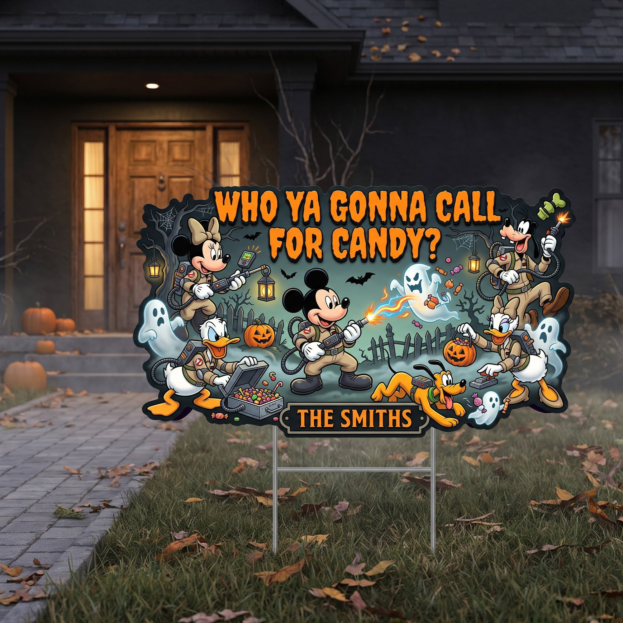 Personalized Mickey And Friends Who Ya Gonna Call For Candy Yard Sign Outdoor Halloween Decor