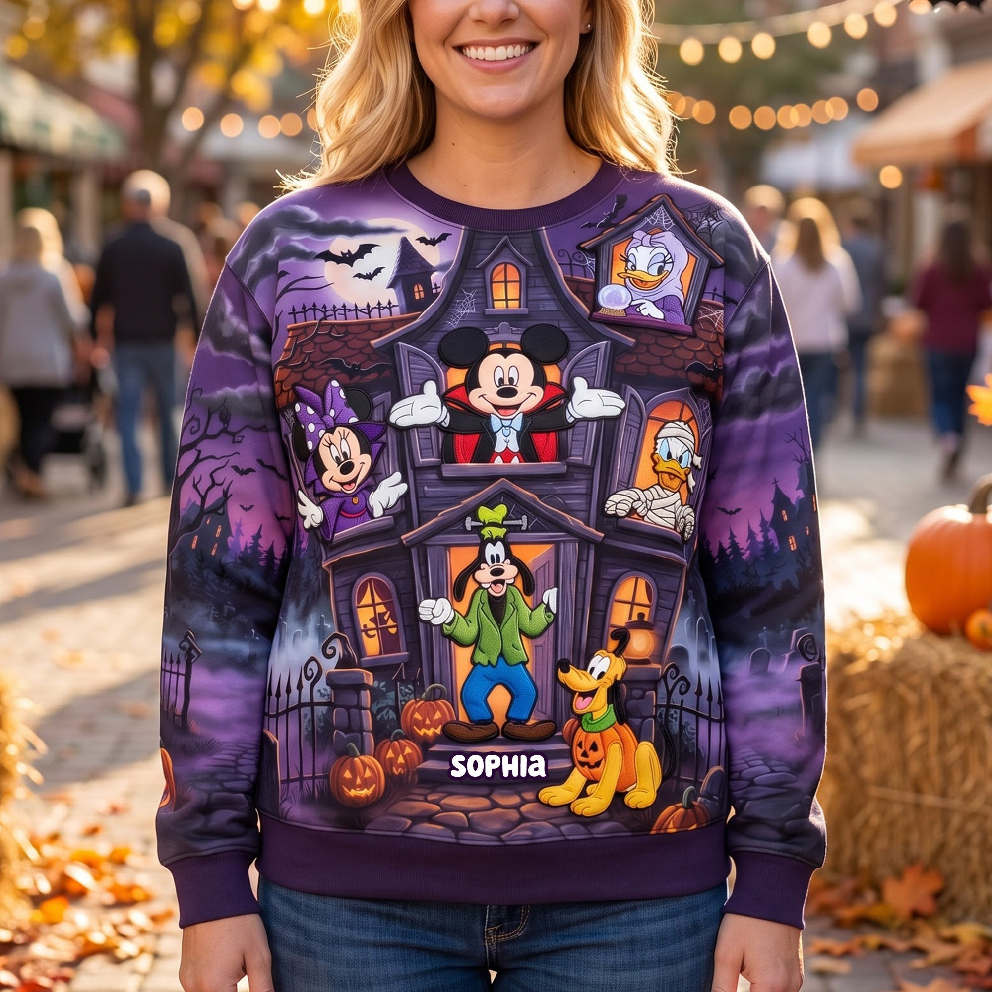 Personalized Mickey Halloween Sweatshirt Spooky Childhood Haunted House Crewneck Halloween Gift - Kdjoy