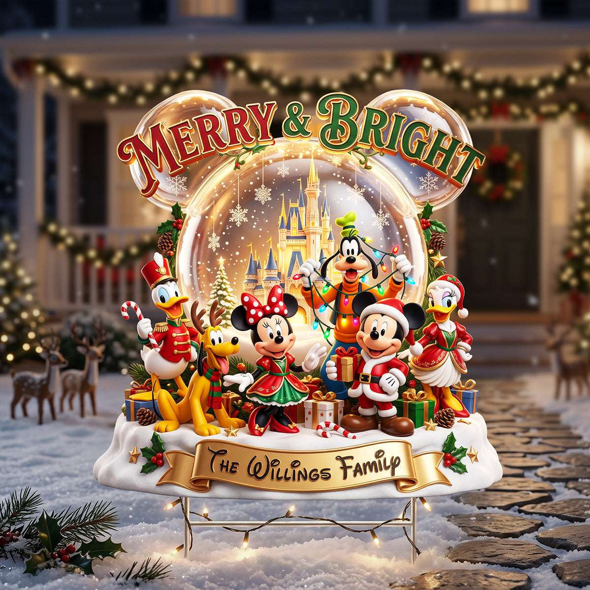 Personalized Mickey Merry And Bright Yard Sign Outdoor Christmas Decor Gifts For Cartoon Fan - Kdjoy