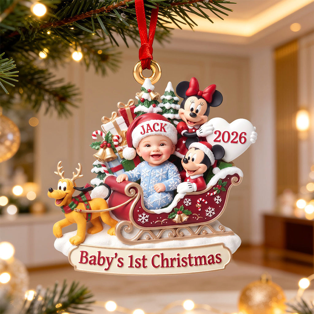 Personalized Mickey Mouse Baby's 1st Acrylic Christmas Ornament 2026 Cute Xmas Tree Decor - Kdjoy