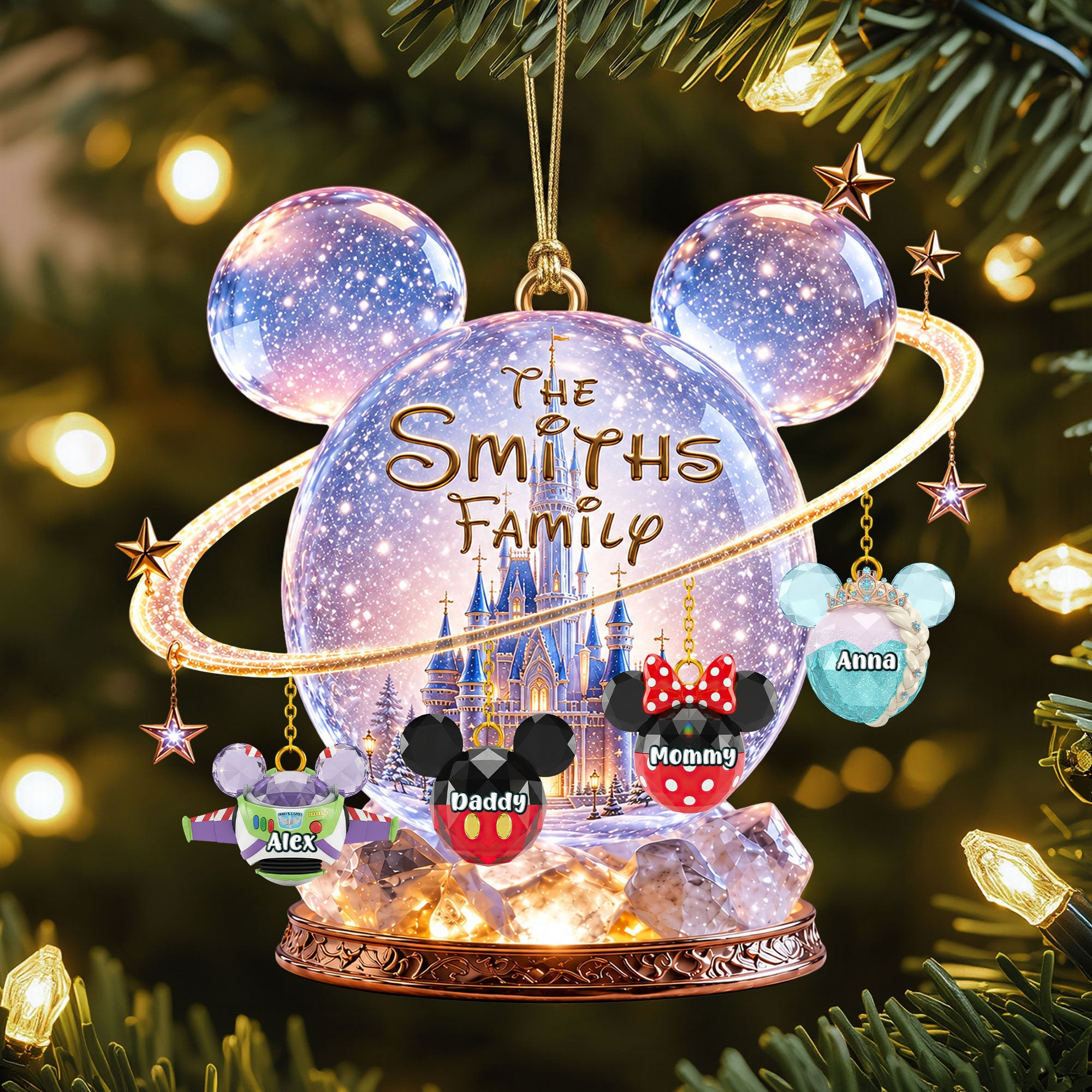 Personalized Mickey Mouse Family Castle Christmas Ornament Xmas Decor Gifts For Family - Kdjoy