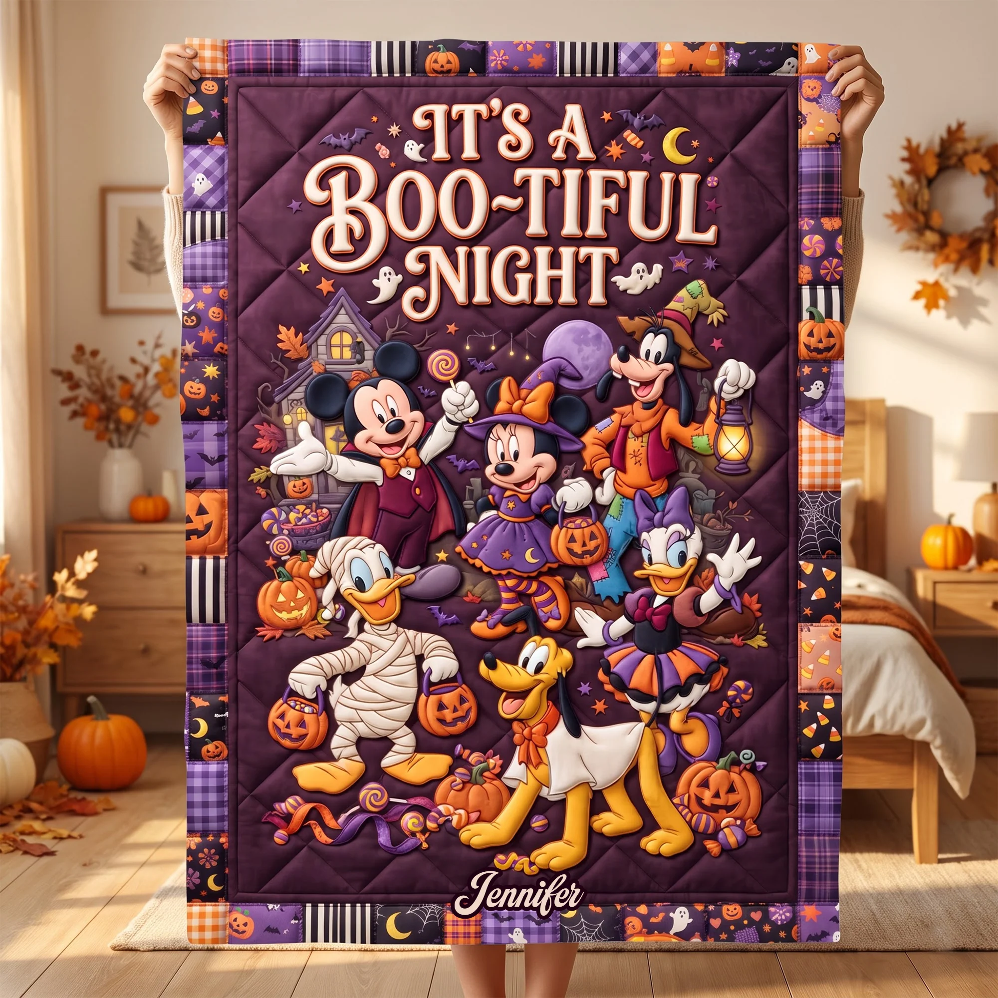 Personalized Mickey Mouse Friends It's A Boo-tiful Night Quilt Blanket Halloween Gift Ideas - Kdjoy