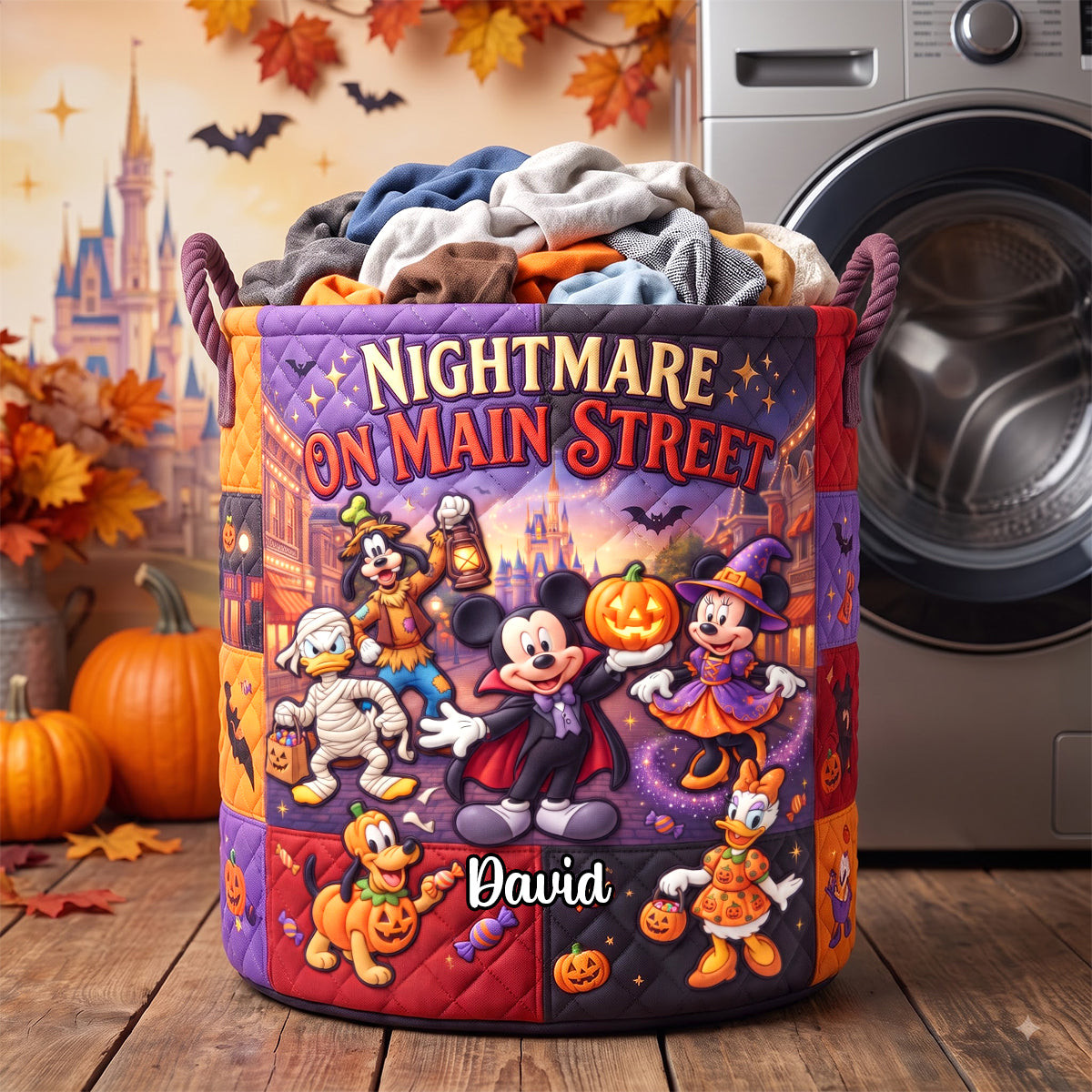Personalized Mickey Mouse Nightmare On Main Street Quilted Laundry Basket Halloween Gifts - Kdjoy