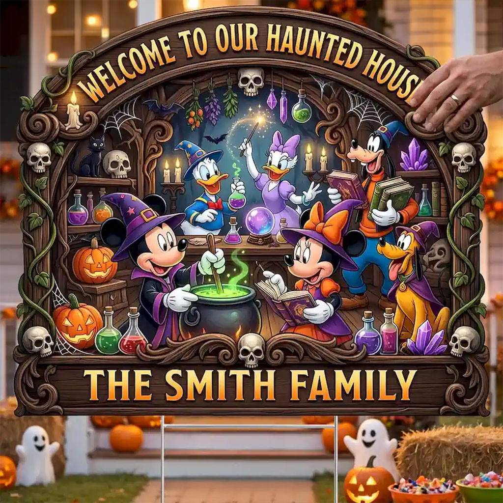 Personalized Mickey Mouse Welcome To Our Haunted House Yard Sign Halloween Outdoor Decor - Kdjoy Personalized Mickey Mouse Welcome To Our Haunted House Yard Sign Halloween Outdoor Decor - Kdjoy