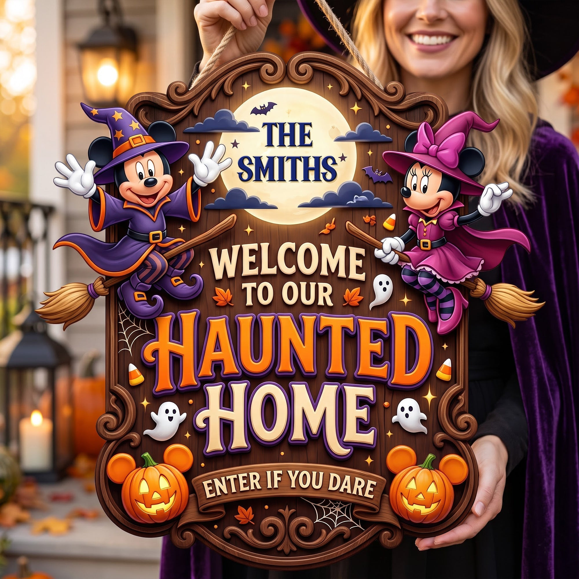 Personalized Mickey Welcome To Our Haunted Home Acrylic Sign Spooky Gifts For Family - Kdjoy