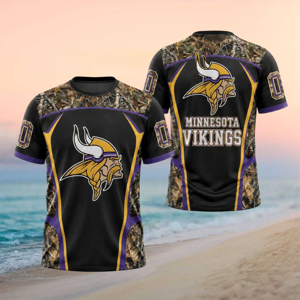 Personalized Minnesota Vikings Camo Pattern Logo T-Shirt MN Vikings Merch Gift For Game Day - Kdjoy