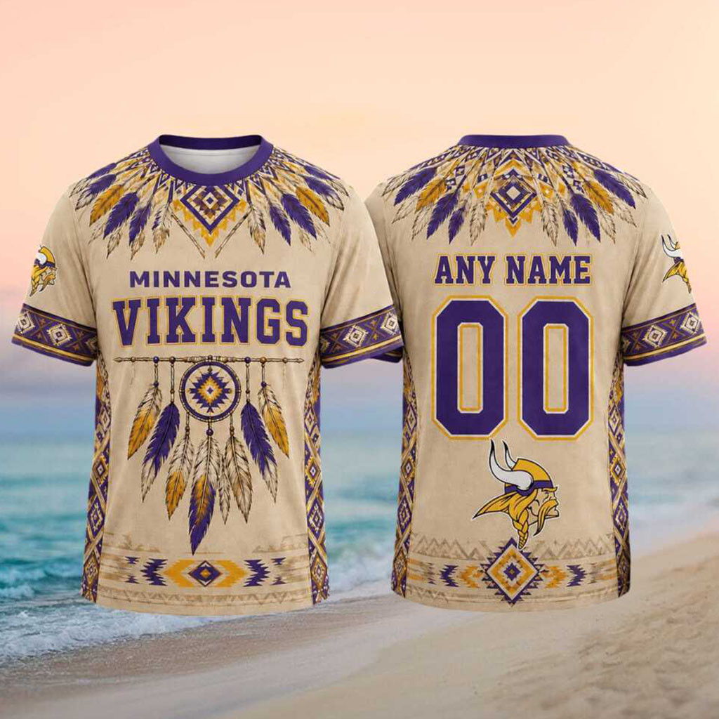 Personalized Minnesota Vikings Native American Feather Pattern Shirt MN Vikings Merch - Kdjoy
