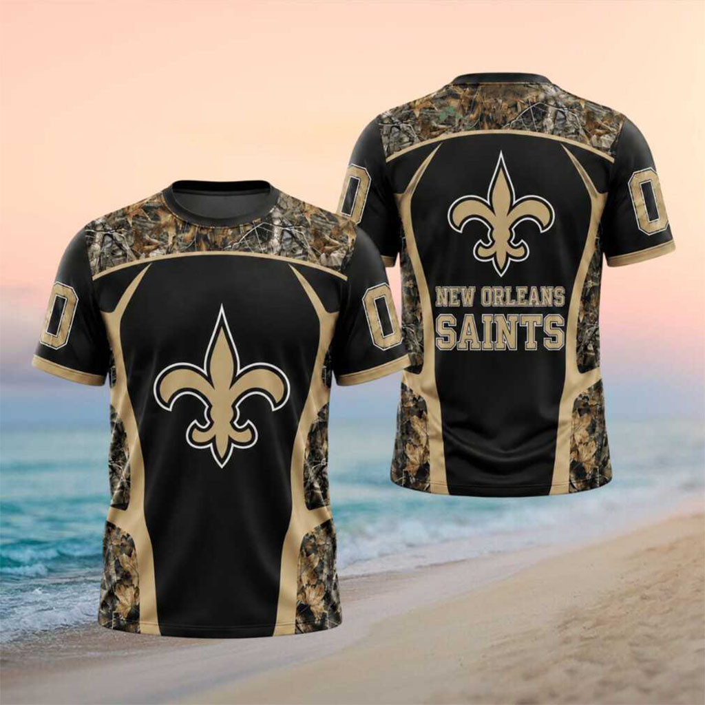 Personalized New Orleans Saints Camo Pattern Logo T-Shirt NO Saints Merch Football Fan Gear - Kdjoy