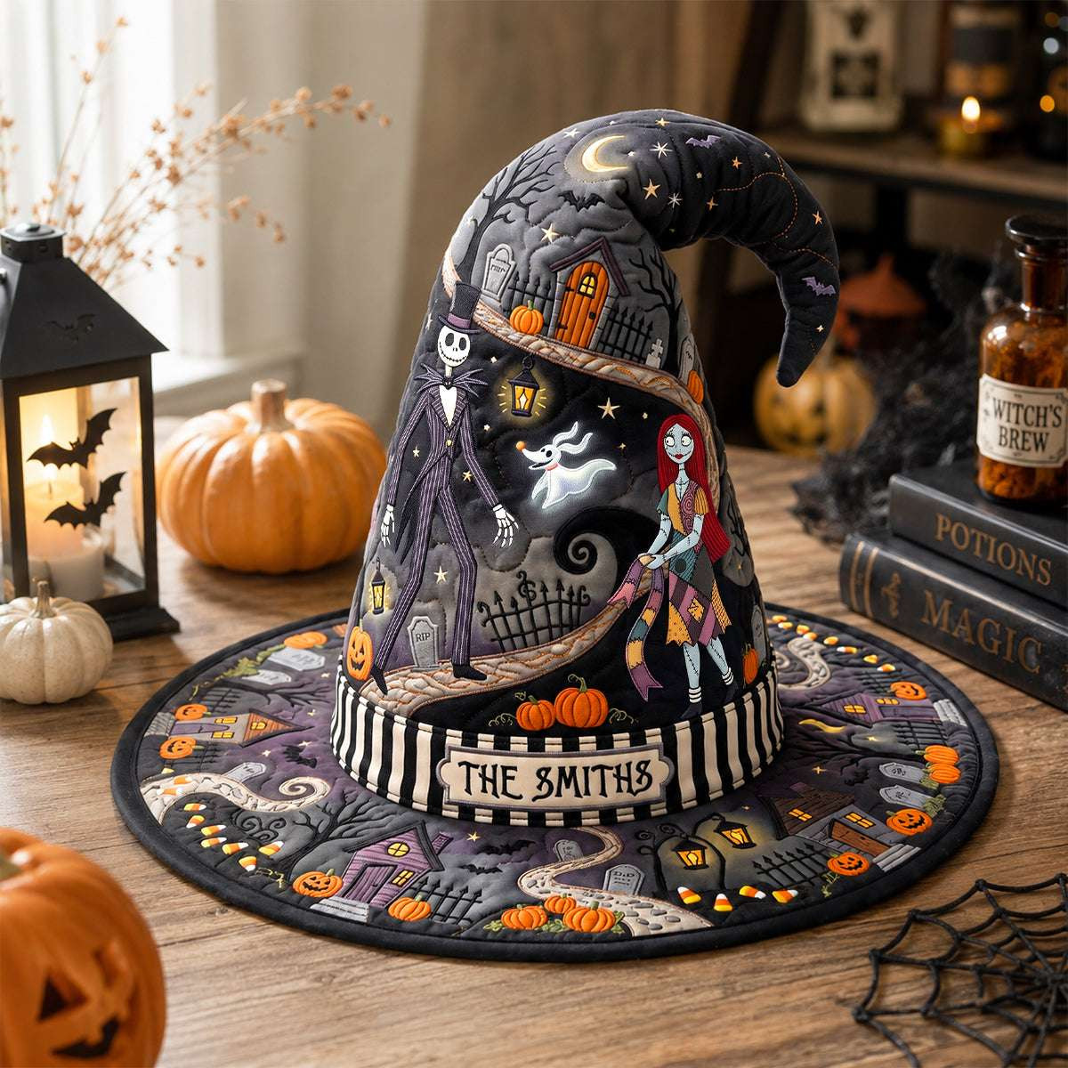 Personalized Nightmare Before Christmas Spooky Quilted Witch Hat Gifts For Halloween - Kdjoy Personalized Nightmare Before Christmas Spooky Quilted Witch Hat Gifts For Halloween - Kdjoy