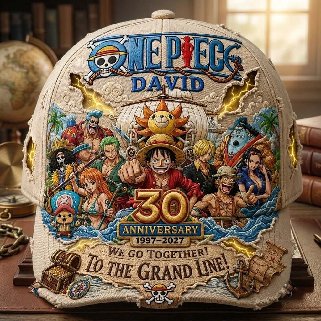 Personalized One Piece 30th Anniversary Hat We Go Together To The Grand Line Cap One Piece Merch - Kdjoy