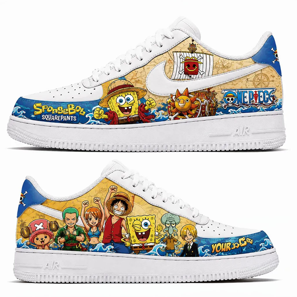 Personalized One Piece And Spongebob Squarepants Sneakers Gifts For Anime Lovers - Kdjoy