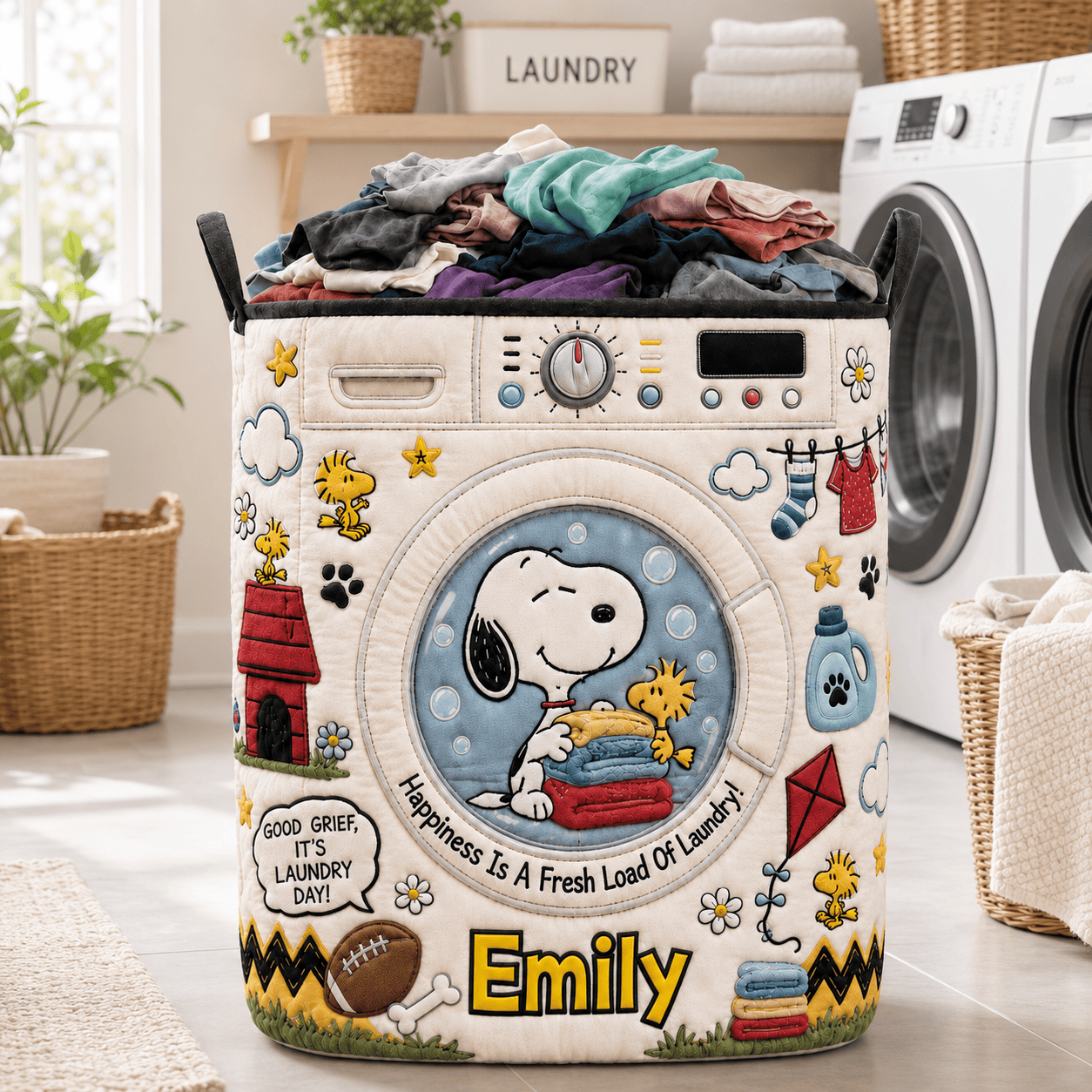 Personalized Peanuts Quilt Laundry Basket Cute Puppy Storage Basket Home Decor Items - Kdjoy