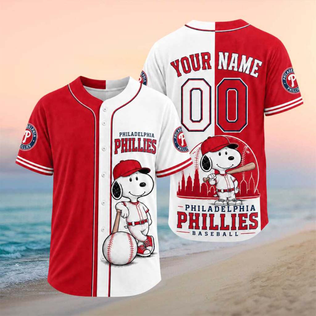 Personalized Philadelphia Phillies Snoopy Mascot City Skyline Baseball Jersey Phillies Merch