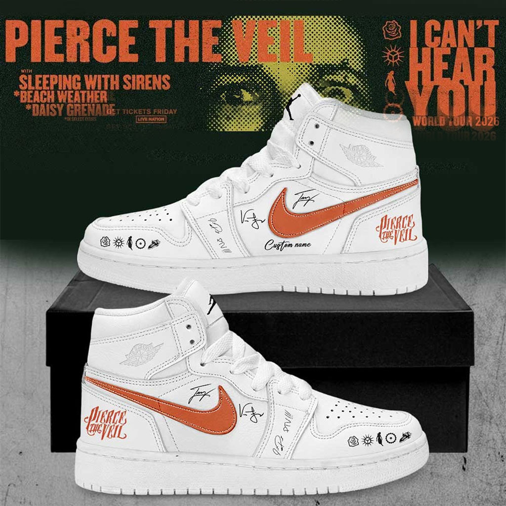Personalized Pierce The Veil Merch I Can't Hear You World Tour 2026 Signature Shoes White - Kdjoy Personalized Pierce The Veil Merch I Can't Hear You World Tour 2026 Signature Shoes White - Kdjoy