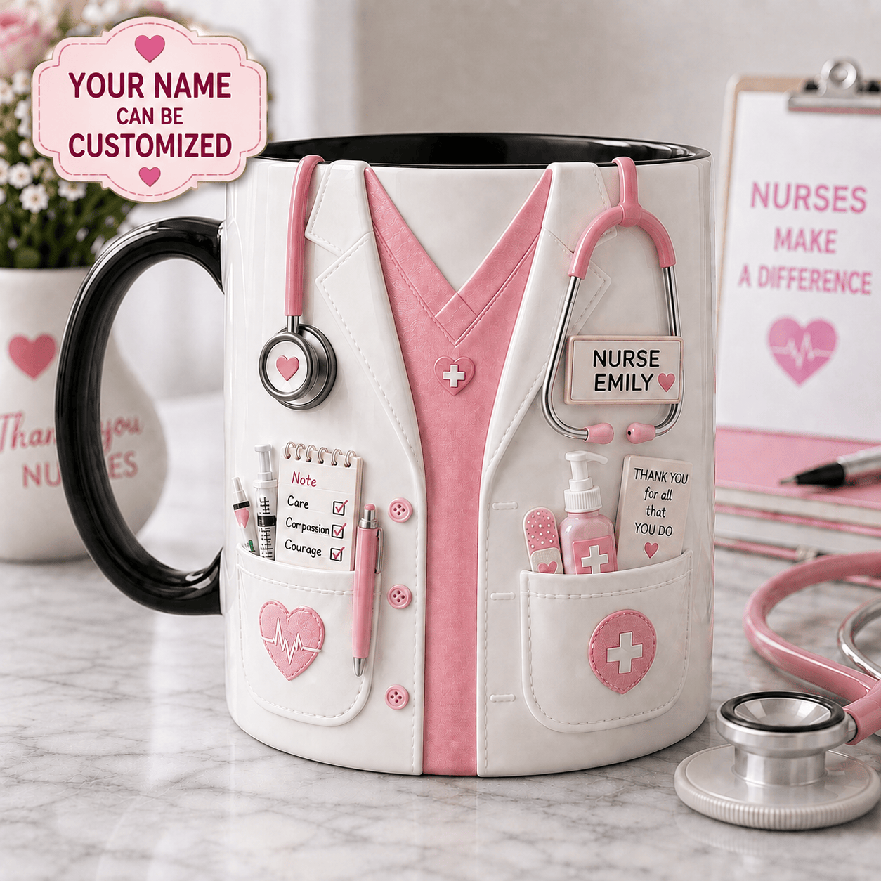 Personalized Pink Nurse Mug Nurse Coffee Cup Appreciation Gifts For Her - Kdjoy Personalized Pink Nurse Mug Nurse Coffee Cup Appreciation Gifts For Her - Kdjoy