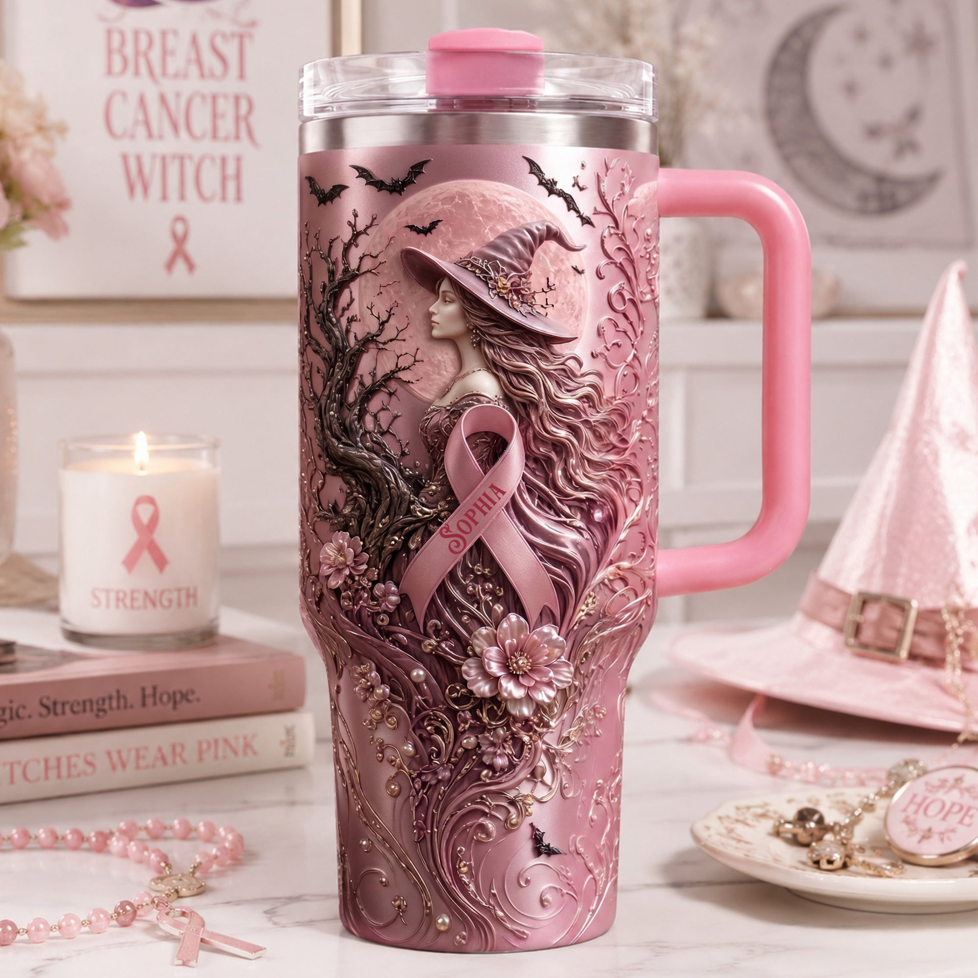 Personalized Pink Witches Ribbon Breast Cancer Awareness Colorful Tumbler Halloween Gifts Ideas - Kdjoy Personalized Pink Witches Ribbon Breast Cancer Awareness Colorful Tumbler Halloween Gifts Ideas - Kdjoy