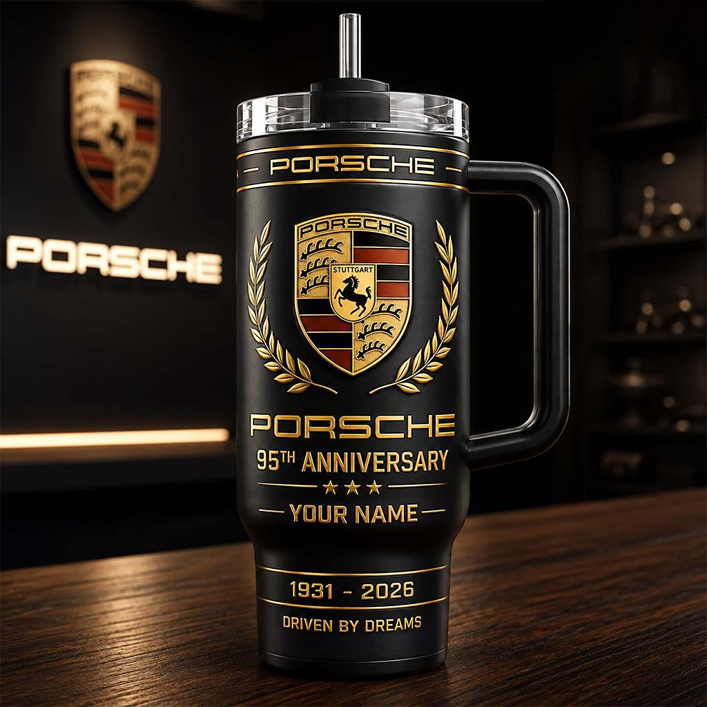 Personalized Pors 95th Anniversary Tumbler Driven By Dreams Travel Cup Gift For Car Lovers - Kdjoy Personalized Pors 95th Anniversary Tumbler Driven By Dreams Travel Cup Gift For Car Lovers - Kdjoy