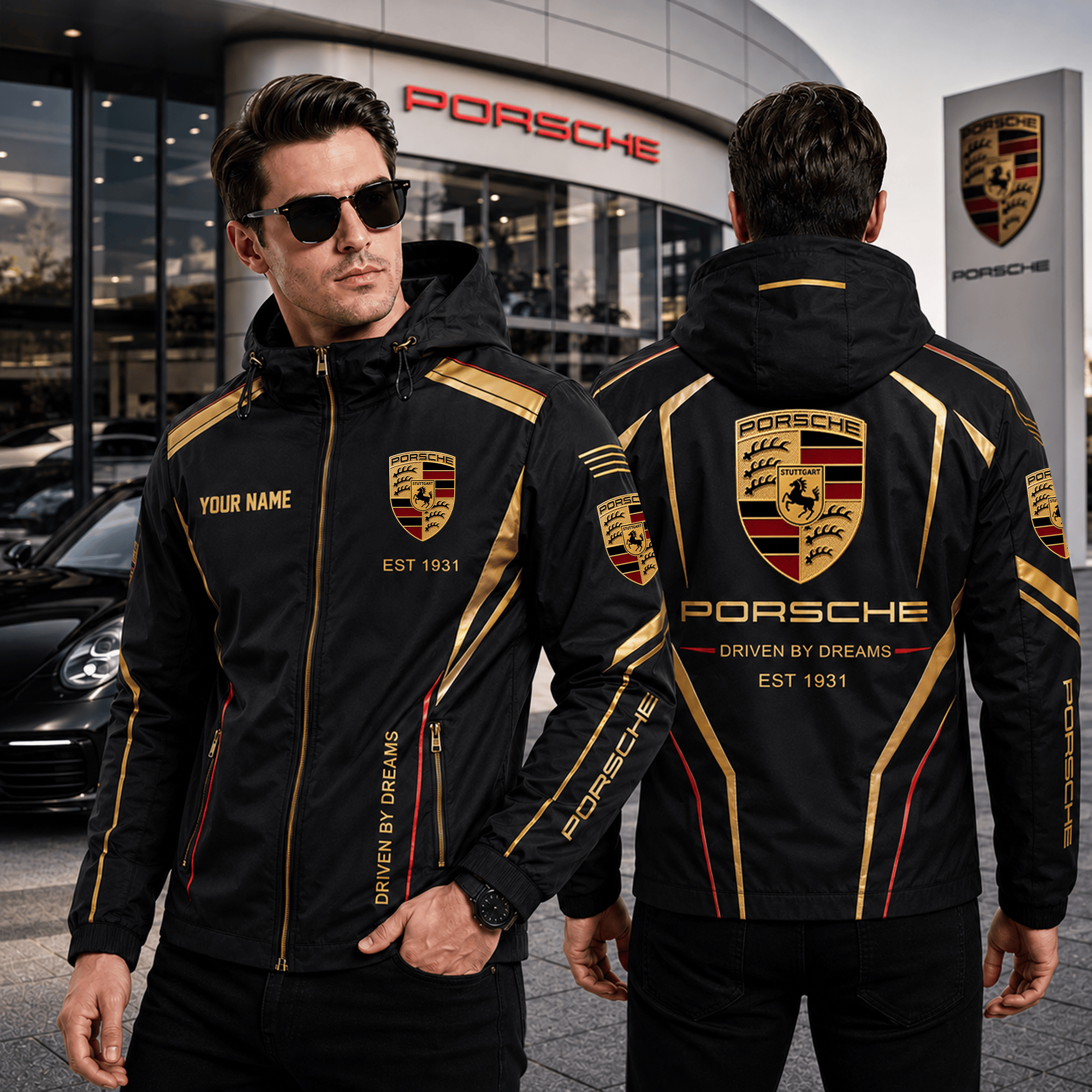 Personalized Pors Driven By Dreams 2026 Windbreaker Jacket Car Lover Gift For Father - Kdjoy