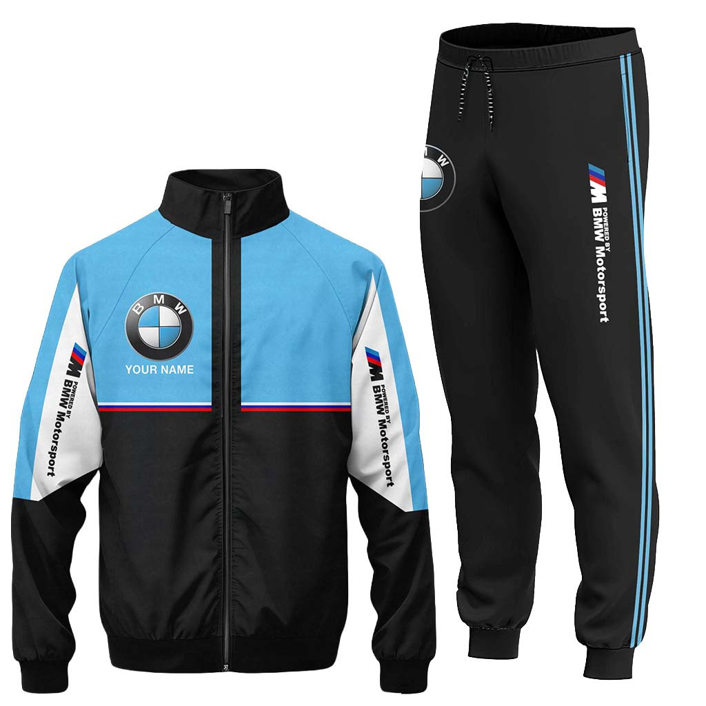 Personalized Powered By BMW Motorsport Zipper Stand Collar Jacket And Sweatpants Gifts For Dad - Kdjoy