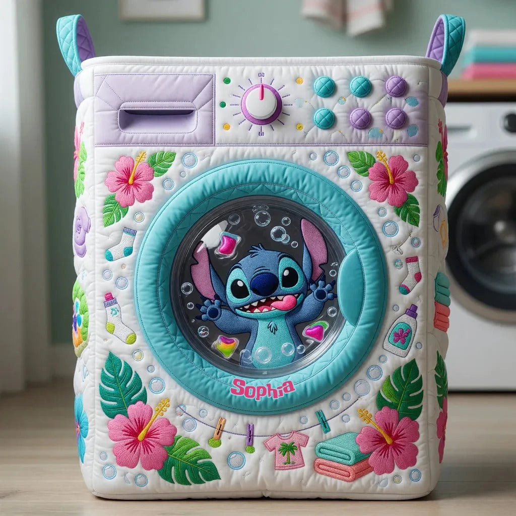 Personalized Stitch Cute Blue Alien Quilt Laundry Basket Ohana Storage Basket Home Decor - Kdjoy Personalized Stitch Cute Blue Alien Quilt Laundry Basket Ohana Storage Basket Home Decor - Kdjoy