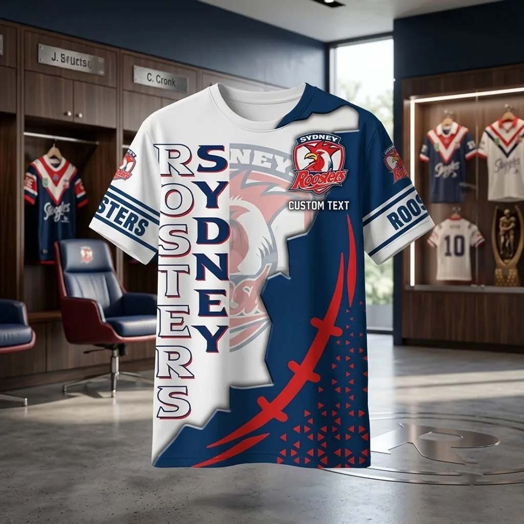 Personalized Sydney Roosters NRL Navy White Shirt Roosters Merch Gift Ideas For Rugby Fans - Kdjoy Personalized Sydney Roosters NRL Navy White Shirt Roosters Merch Gift Ideas For Rugby Fans - Kdjoy