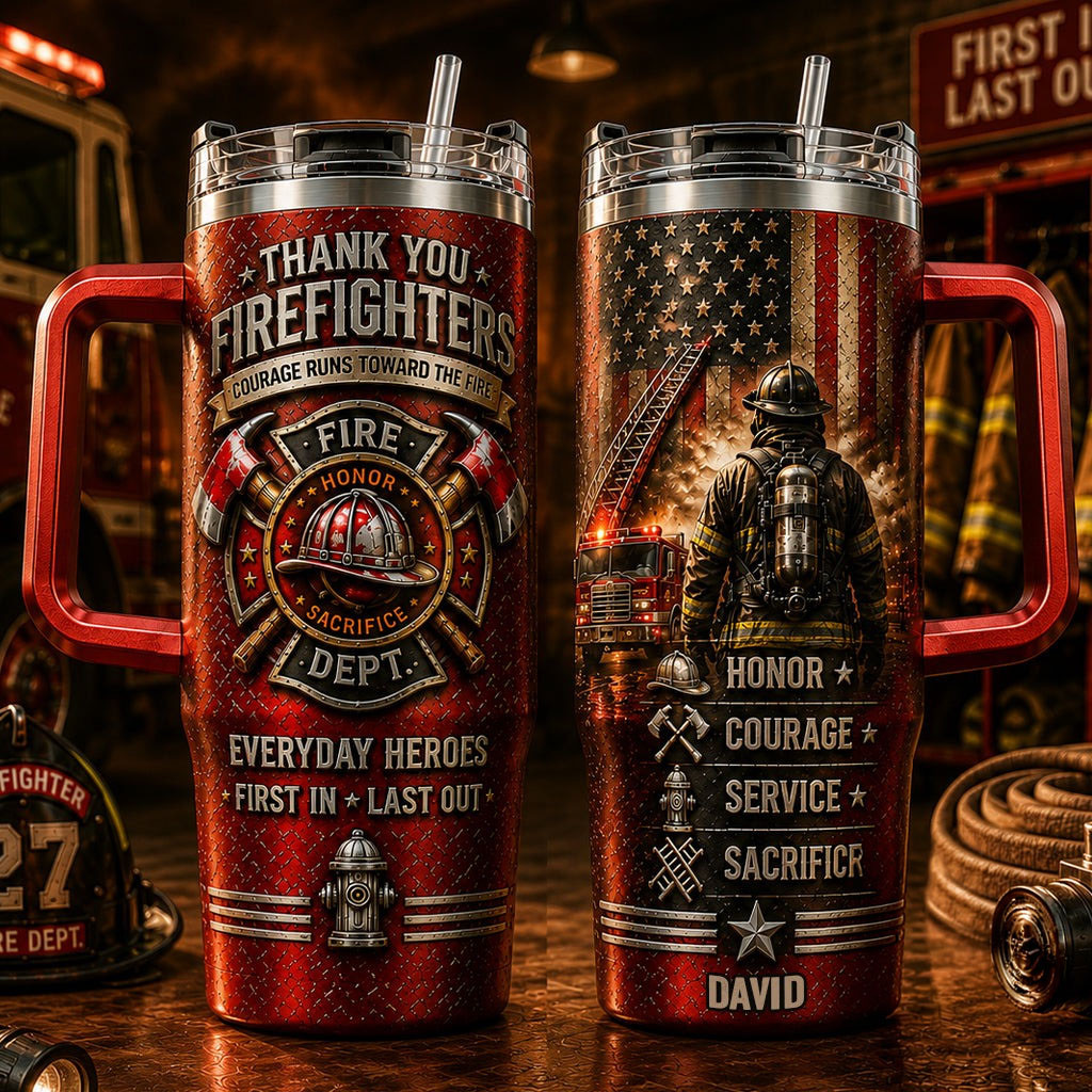 Personalized Thank You Firefighters Tumbler Fire Dept Honor Sacrifice Travel Mug Gift For Dad - Kdjoy