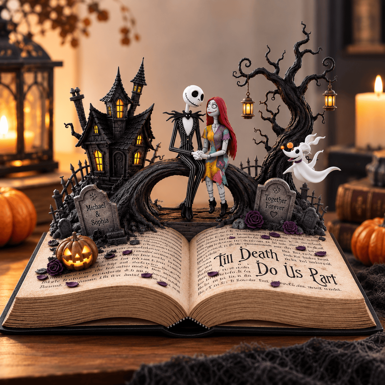 Personalized The Nightmare Before Christmas Skeleton Couple Acrylic Plaque Halloween Gift Ideas - Kdjoy