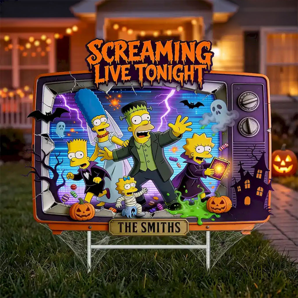 Personalized The Simpson Family Streaming Live Tonight Yard Sign Halloween Garden Decor - Kdjoy