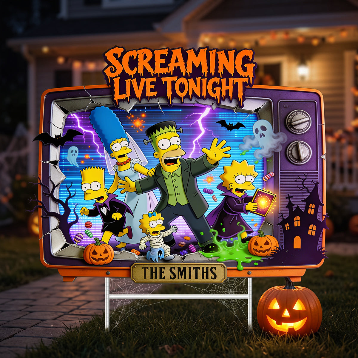 Personalized The Simpsons Merch Screaming Live Tonight Yard Sign Halloween Gifts For Family - Kdjoy