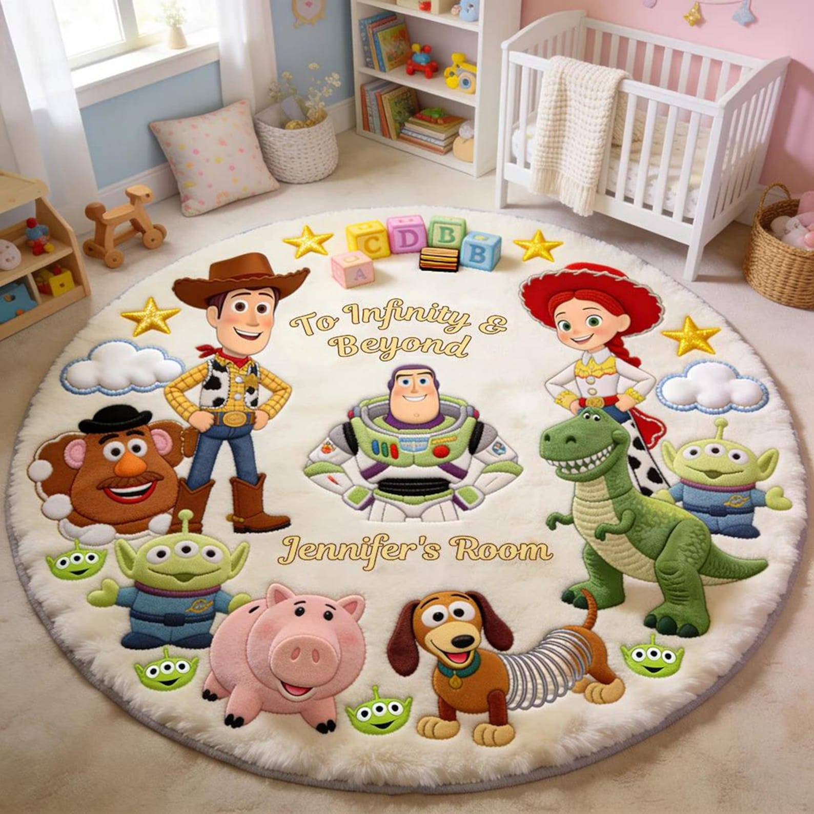 Personalized Toy Story Space Cowboy And Friends Round Rug Home Decor Gift For Son - Kdjoy