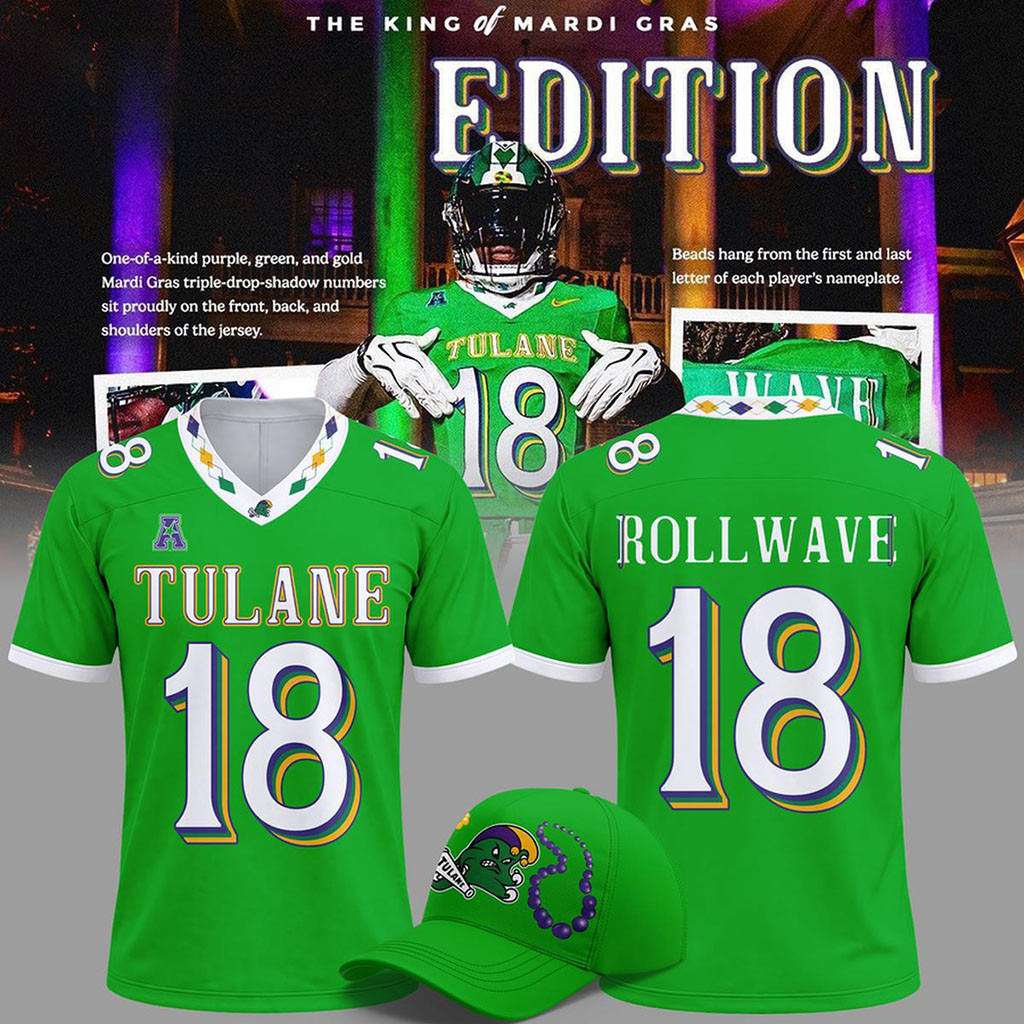Personalized Tulane Green Wave X Mardi Gras 2026 Football Jersey Tulane Green Wave Merch Gifts - Kdjoy Personalized Tulane Green Wave X Mardi Gras 2026 Football Jersey Tulane Green Wave Merch Gifts - Kdjoy