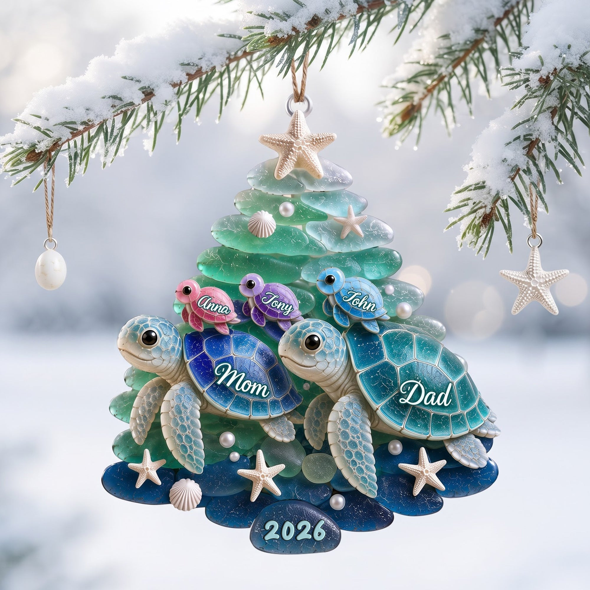 Personalized Turtle Family Christmas Ornament 2026 Xmas Tree Decor Gifts For Family - Kdjoy