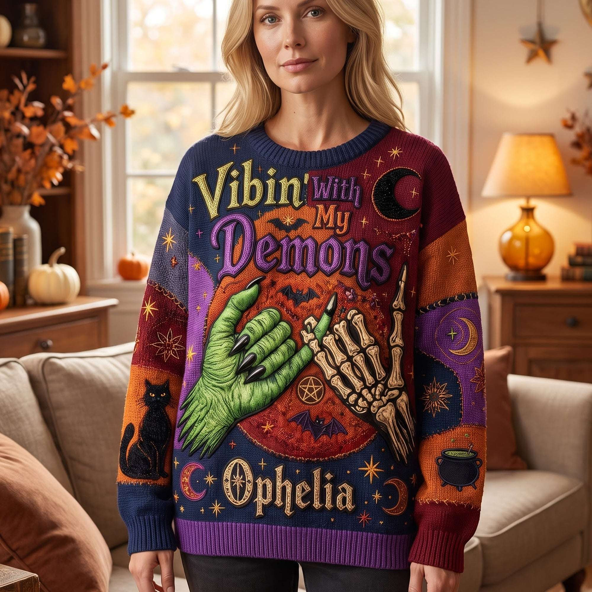 Personalized Vibin With My Demons Sweater Witch Outfits Best Gifts For Halloween - Kdjoy
