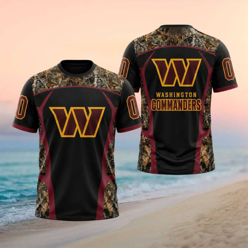 Personalized Washington Commanders Camo Leaf Football T-Shirt Commanders MercH Gift For Fans - Kdjoy