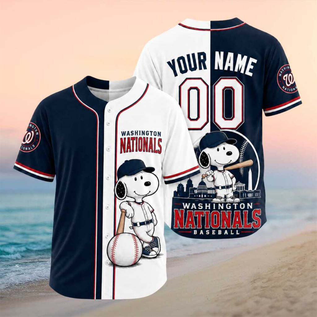 Personalized Washington Nationals Snoopy Mascot City Skyline Baseball Jersey Nationals Merch