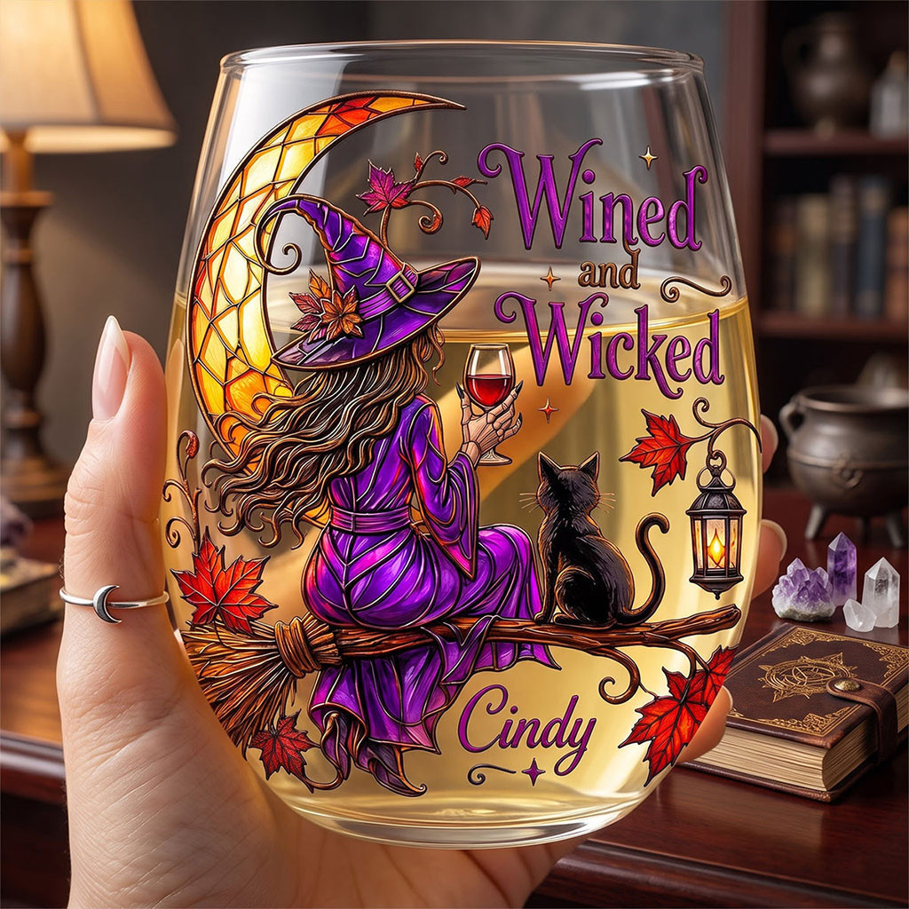 Personalized Winded And Wicked Glass Witch Merch Halloween Gifts For Her - Kdjoy