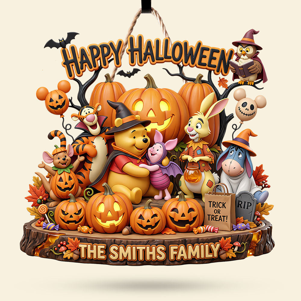 Personalized Winnie the Pooh And Friends Happy Halloween Acrylic Sign Decor Gifts For Family - Kdjoy